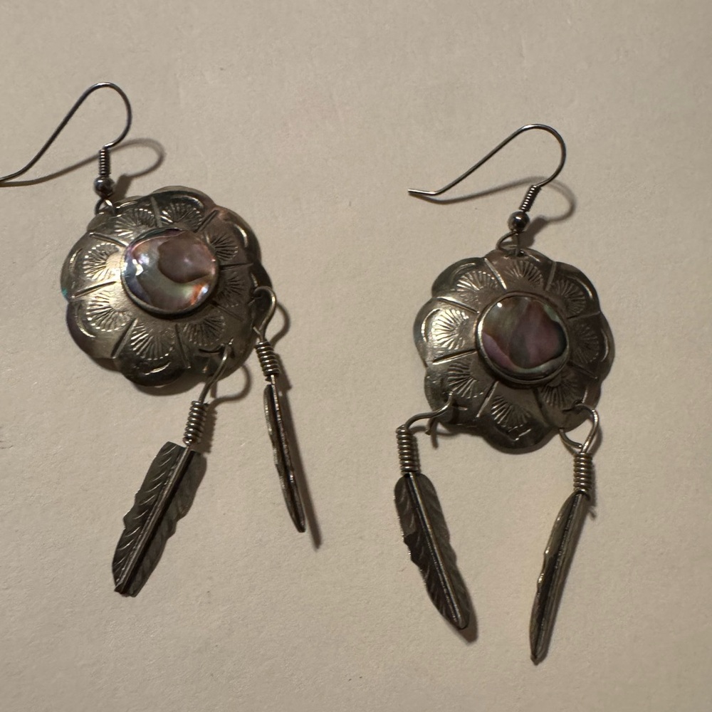 Sterling Silver 925 Large Signed Dangle Earrings - image 1